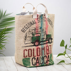 Upcycled Coffee Sack Laundry Hamper / Large Tote